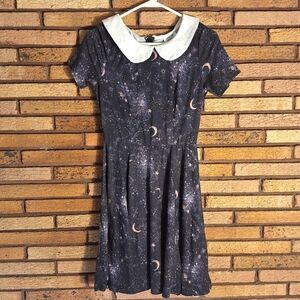 Unique Vintage Small Black Celestial Collared Dress